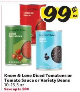 Winn Dixie Know & Love Diced Tomatoes or Tomato Sauce or Variety Beans offer