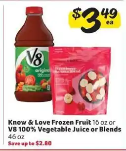 Winn Dixie Know & Love Frozen Fruit or V8 100% Vegetable Juice or Blends offer