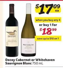 Winn Dixie Decoy Cabernet or Whitehaven Sauvignon Blanc offer