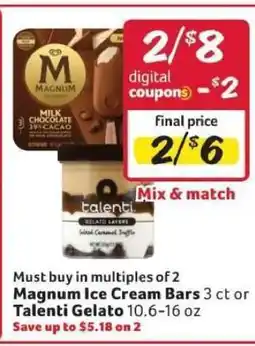 Winn Dixie Magnum Ice Cream Bars or Talenti Gelato offer