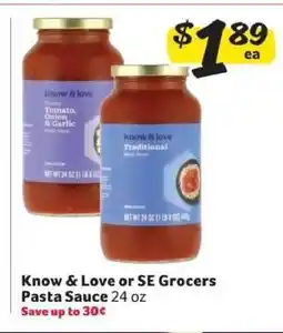 Winn Dixie Know & Love or SE Grocers Pasta Sauce offer