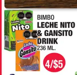 Carnicerias Jimenez BIMBO LECHE NITO & GANSITO DRINK offer