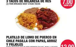 Carnicerias Jimenez PLATILLO DE LOMO DE PUERCO EN CHILE PASILLA CON PAPAS, ARROZ Y FRIJOLES offer