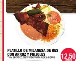 Carnicerias Jimenez THIN BREADED BEEF STEAK WITH RICE & BEANS offer