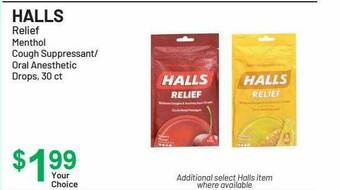 Health Mart Halls Relief Menthol Cough Suppressant- Oral Anesthetic Drops offer