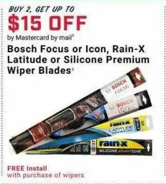 Pep Boys Bosch Focus Or Icon, Rain-x Latitude Or Silicone Premium Wiper Blades offer