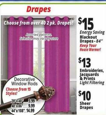 Ocean State Job Lot Decorative Window Rods, Energy Saving Blackout Drapes - 84 offer