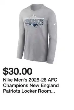Dick's Sporting Goods Nike Men's 2025-26 AFC Champions New England Patriots Locker Room Long Sleeve Shirt offer