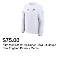 Dick's Sporting Goods Nike Men's 2025-26 Super Bowl LX Bound New England Patriots Media Tech Fleece Crewneck Sweatshirt offer