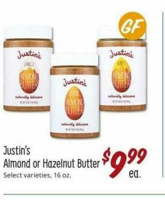 Sprouts Farmers Market Justin's Almond Or Hazelnut Butter offer