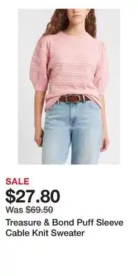 Nordstrom Treasure & Bond Puff Sleeve Cable Knit Sweater offer