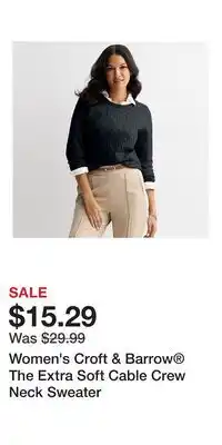 Kohl's Women's Croft & Barrow The Extra Soft Cable Crew Neck Sweater offer