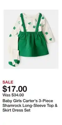 Kohl's Baby Girls Carter's 3-Piece Shamrock Long-Sleeve Top & Skirt Dress Set offer