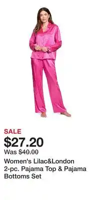 Kohl's Women's Lilac&London 2-pc. Pajama Top & Pajama Bottoms Set offer