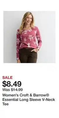 Kohl's Women's Croft & Barrow Essential Long Sleeve V-Neck Tee offer