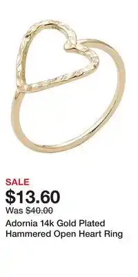 Kohl's Adornia 14k Gold Plated Hammered Open Heart Ring offer