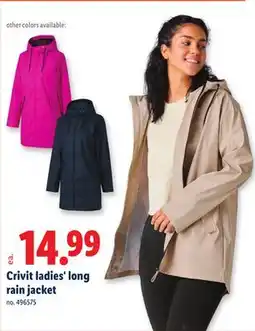 Lidl Crivit ladies' long rain jacket offer