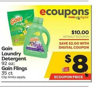 Weis Markets Gain Laundry Detergent, Gain Flings offer