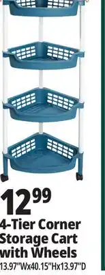 Ocean State Job Lot 4-Tier Corner Storage Cart with Wheels offer