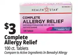Ocean State Job Lot Health Star 25 mg Complete Allergy Relief 100 Tablets offer