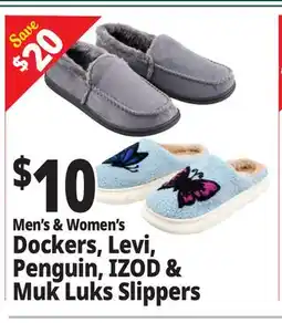 Ocean State Job Lot Men's & Women's Dockers, Levi, Penguin, IZOD & Muk Luks Slippers offer