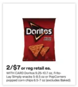 CVS Doritos 9.25-10.7 oz, Frito-Lay Simply snacks 5-8.5 oz or PopCorners popped corn chips 6.5-7 oz offer