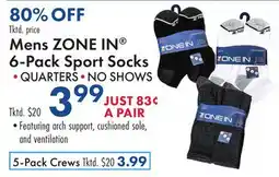 Boscov's Mens ZONE IN 6-Pack Sport Socks offer