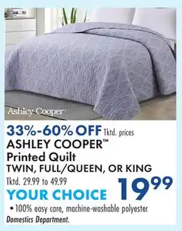 Boscov's ASHLEY COOPER Printed Quilt TWIN, FULL/QUEEN, OR KING offer