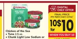 ACME Chicken of the Sea Tuna 2.5 oz. Chunk Light Low Sodium or Chunk Light Tuna 5 oz. can offer
