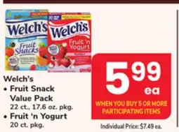 ACME Welch's Fruit Snack Value Pack 22 ct., 17.6 oz. pkg. Fruit'n Yogurt 20 ct. pkg offer