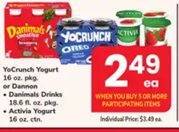 ACME YoCrunch Yogurt 16 oz. pkg. or Dannon, Danimals Drinks 18.6 fl. oz. pkg., Activia Yogurt 16 oz. ctn offer