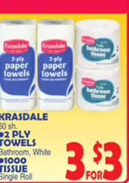 Bravo Supermarkets KRASDALE 60 sh. 2 PLY TOWELS, 1000 TISSUE offer