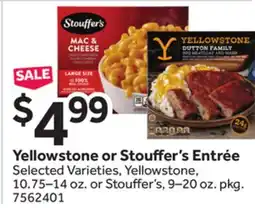 Stop&Shop Yellowstone or Stouffer's Entrée offer