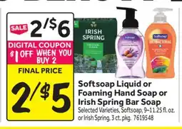 Stop&Shop Softsoap Liquid or Foaming Hand Soap or Irish Spring Bar Soap offer