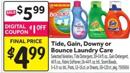 Stop&Shop Tide, Gain, Downy or Bounce Laundry Care offer