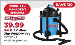 Runnings Channellock 5 Gallon 3hp Wet/Dry Vac offer