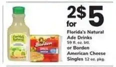 Safeway Florida's Natural Ade Drinks or Borden American Cheese Singles offer