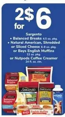 Safeway Sargento Balanced Breaks, Natural American Cheese, Bays English Muffins, Nutpods Coffee Creamer offer