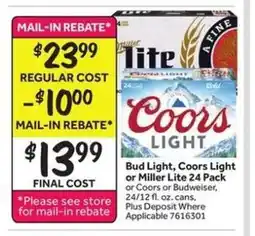 Stop&Shop Bud Light, Coors Light or Miller Lite 24 Pack offer
