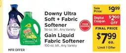 ShopRite Downy Ultra Soft + Fabric Softener / Gain Liquid Fabric Softener offer