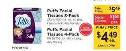 ShopRite Puffs Facial Tissues 3-Pack or 4-Pack offer
