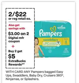 CVS ANY Pampers bagged Easy Ups, Swaddlers, Baby Dry, Cruisers 360º, Ninjamas, or Splashers offer
