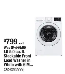 The Home Depot LG 5.0 cu. ft. Stackable Front Load Washer in White with 6 Motion Cleaning Technology offer