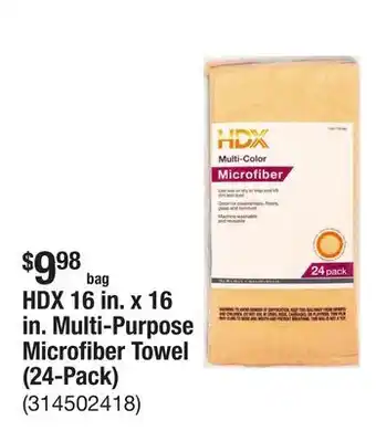The Home Depot HDX 16 in. x 16 in. Multi-Purpose Microfiber Towel (24-Pack) offer
