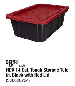 The Home Depot HDX 14 Gal. Tough Storage Tote in. Black with Red Lid offer