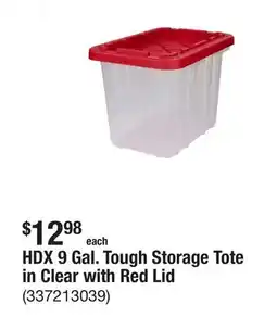 The Home Depot HDX 9 Gal. Tough Storage Tote in Clear with Red Lid offer