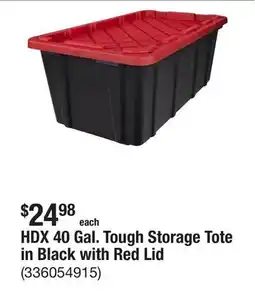 The Home Depot HDX 40 Gal. Tough Storage Tote in Black with Red Lid offer