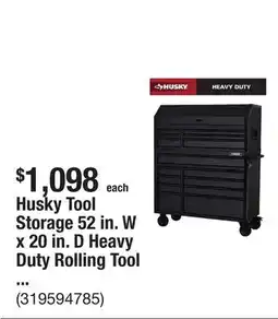The Home Depot Husky Tool Storage 52 in. W x 20 in. D Heavy Duty Rolling Tool Chest Combo in Matte Black offer