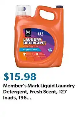 Sam's Club Member's Mark Liquid Laundry Detergent, Fresh Scent, 127 loads, 196 fl. oz offer