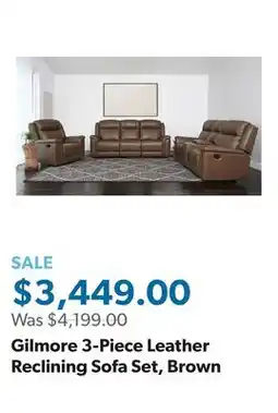 Sam's Club Gilmore 3-Piece Leather Reclining Sofa Set, Brown offer